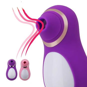 Еротичен Пингвин Вибратор Зърното Стимулатор на Клитора 10 Степени на Силикон G-spot Секс, Орален Облизване на Езика Смучене Секс Играчки за Жени