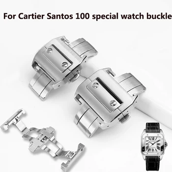 За Cartier Santos 100 Каишка От Неръждаема Стомана Сгъваема Обтегач Пеперуда Ключалката Santos Часовници Обтегач 18 мм и 21 мм