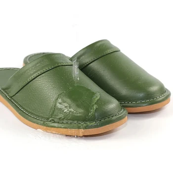 Зелени водоустойчив домашни чехли, мъжки кожени домашни обувки унисекс, големи размери 45 46, мъжки чехли на равна подметка, модерни обувки