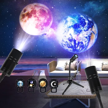 Земята на Луната Проектор Звезда Планета Проекционная Лампа USB 4 В 1 360 Въртяща Скоба Led Galaxy лека нощ за Декорация на Спалнята