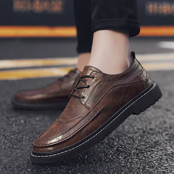 Кожена ежедневни обувки Оксфорд, Износостойкая мъжки ежедневни обувки в бизнес стил, луксозни мъжки обувки в британския стил на равна подметка, социална обувки S13630-S13635 Dn