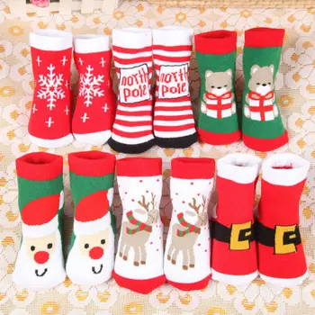 Коледни Памучни Чорапи за малки момчета и момичета, Памучни Сладки Чорапи за Деца, Коледни Меки Чорапи за деца 0-2T