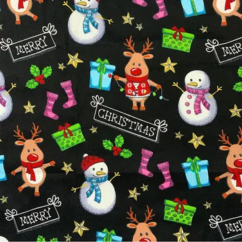 Красива Дигитален Печат Черно Коледен Снежен Модел 100% Памучен Плат За Шиене Материал Детска Кърпа Направи Си Сам Ризата Е Облекло