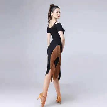 Латиноамерикански Танци Костюм Женски Възрастен Нов Професионален Танцов Костюм За Изяви Практика Пола С Пискюли танцови