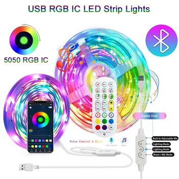 Ленти led Светлина RGB IC Dream Color Led Лампа с дистанционно управление на приложенията 5050 Синхронизиране на Музика Вграден Чувствителен Микрофон за Вечерта Декор на Стаята
