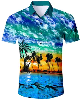 Летни мъжки Ризи, Хавайска Риза с Необичайно Принтом, Ежедневни тениски с Къс ръкав, Дрехи копчета, Хавайски Реколта Дрехи