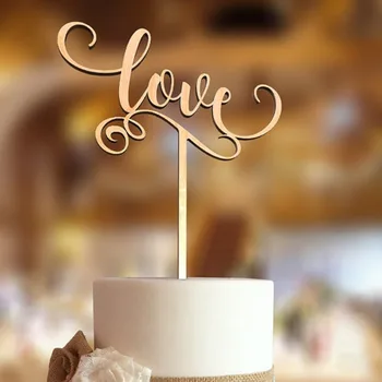 Любовта Дървена Сватбена Торта Topper//Сватбена Украса/Селски Сватбен Подарък/Силует Торта Topper/Гланц topper за торта/5 цвята