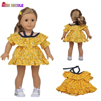 Лятна 43 см нови Дрехи За кукла Baby Born, Жълта Рокля-комбинация с цветен Модел За 18-инчовата американската Кукла За Подарък За Момичета