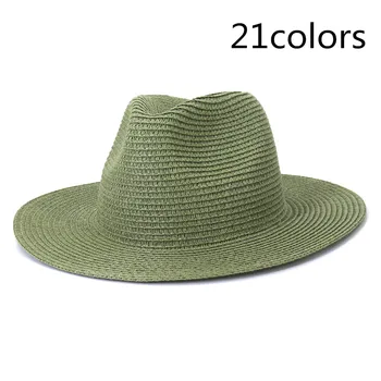 Лятна мода 20 цвята с Плоски Полета и Широки поля, Дамска шапка-фетровая шапка в стил джаз, Солнцезащитная Шапка, Мъжка Плажна Шапка-шапка