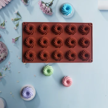 Мини Спиралевидные Силиконови Форми за Торта с 15 Кухини за Печене на Десерт Муса Нови Форми за Бижута направи си САМ 3D Торта Шоколадови Форми За Печене