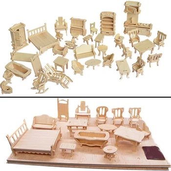 Миниатюрен 1:12 Куклена Къща, Мебели За Кукли, Мини 3D Дървен Пъзел DIY Модел на Сградата Играчки За Деца, Подарък