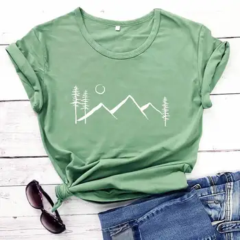 Минималистичная Планинска Графична тениска Унисекс, Забавна Тениска от 100% Памук, Тениски за Любителите на Природата, Прости Планински Тениски, ръчно рисувани Планинска Тениска
