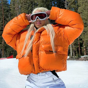 Мода 2021, дамска есенно-зимна однотонная Универсална Утепленная къс стеганая яке с цип, дамско яке с дълъг ръкав