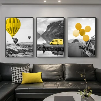 Модерен жълт балон уличен черно-бялото платно живопис плакати и щампи декор на стената художествени картини за хола спални