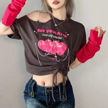 Модерна Лятна Градинска Облекло Y2k Облекло Потници За Момичета в стил хип-хоп, Градинска Секси Тениска, Дамски Harajuku, Дизайн на съвсем малък, Готически Ризи