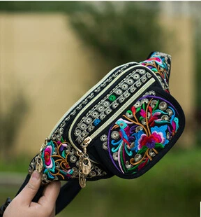 Модни скута чанти с национална бродерия Wonen!Красиви Реколта Етнически Цветни Бродирани скута чанти за ръце Lady Платно Бохемска Carrier