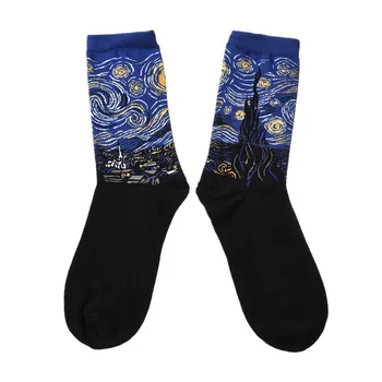 Мъжете Звездна Нощ Зима Пролет Ретро Жени Самоличността На Изкуството На Ван Гог Екипажа Живопис С Маслени Бои Смешно Щастливи Чорапи Мъжки Чорапи Памук