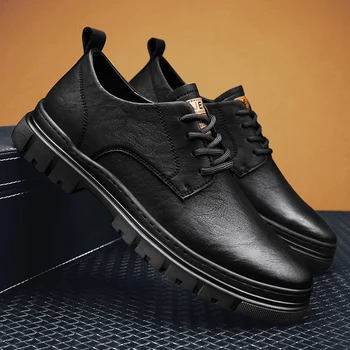 Мъжки обувки zapatos hombr дантела, есенна обувки на платформа от естествена кожа в британския стил, Мъжки качествени модела обувки, мъжки oxfords, Обувки