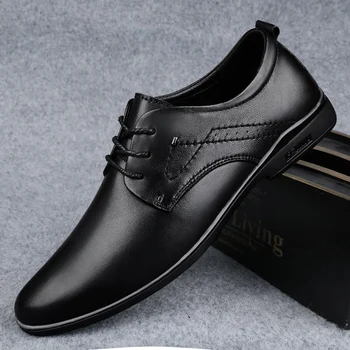 Мъжки обувки от Естествена Кожа, Черен и Кафяв Цвят, Без шнур, Мъжки Модел обувки, Дизайнерски Обувки, Кожени Официалната Обувки, Офис работна обувки