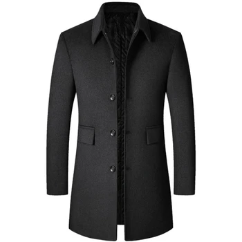 Мъжки твидовое палто за есента и зимата 2021 г., мъжки дълга вълнена ветровка поло, мъжки дрехи на средна възраст, утолщенное мъжко палто