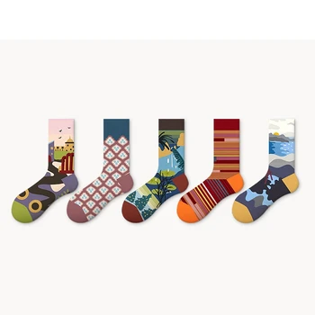Мъжки тенденция на европейски и американски улични творчески абстрактни памучни чорапи в стил ретро, за двойки