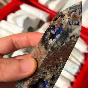 На върха магическа пръчка от естествени кристали и Синя руда.Лечебен минерален камък.Украсата на дома на стаята.1pc60-90mm