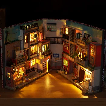 Направи си САМ Книжен Ъгъл Полк Поставяне Комплекти Миниатюрен Куклена Къща с Мебели Стая Скоростна Череша Цветя Поставка За Книги на Японски Магазин за детски Играчки, Подаръци