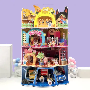 Направи си САМ Куклена Къща 3D Книжен Модел Пъзел универсален Магазин Автомастерская Събрани Куклени Къщи Играчки за Деца, Подарък За Рожден Ден Casa