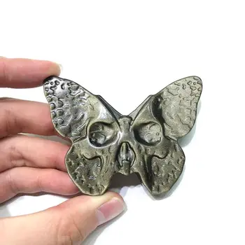 Натурален Обсидиан Crystal Butterfly Череп Статуя На Скъпоценен Камък Чар Енергията На Изцеление Кристали Камък Магьосничество Подарък Бижута Украшение