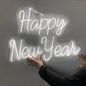 Неонова реклама На Поръчка Flex Led 3D happy new year Акрилни Монтиране на Украса За Дома Ins Neon Top