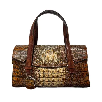 Новата Европейската и Американската Модерна чанта Бъркин с Крокодиловым модел, Чанта През Рамо от естествена Кожа, Голям Голям Женствена Чанта