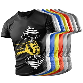 Новият Годишен Фитнес Зала с Гири, Ежедневни Мъжки t-shirt Tough Guy Muscle, 3D Печат, Дишаща Лека Спортна Бързосъхнеща Тениска С Къс Ръкав