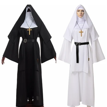 Облечи За Хелоуин Костюм Монахиня Cosplay Ужасни Жени Дева Мария Свещеник Манастир Мария Средновековни Рокли