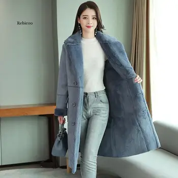 Палто от вълна агнешко месо, дамски зимни корейската мода, Новата версия е Безплатна Кожа памучен яке, Дълга Замшевая Дрехи С Елени, Дамски Връхни Дрехи