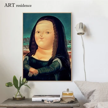 Плакат на съвременното изкуство, скандинавски дебела Мона Лиза печат на платно картина, хол, спалня монтиране на украса живопис