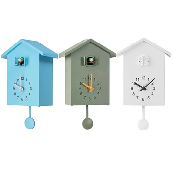 Пластмасови часовници с кукувица Стенен часовник с кукувица, Натурални гласове на птици или зов кукувицата, са Дизайнерски часовници с махало, Птичи къща, Стенно изкуство N7MB