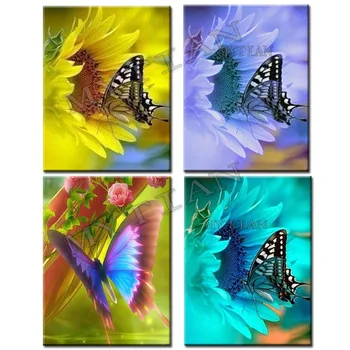 Пълна квадратна/Кръгла Бормашина 5D САМ картина на Диамантена Пеперуда и слънчогледа