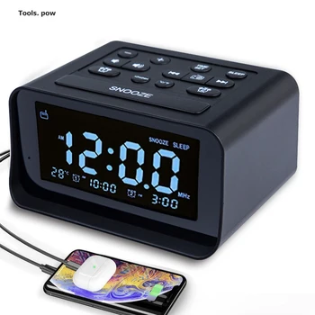 Радио-будилник, с USB порт за зареждане, Електрически часовници с възможност за регулиране на яркостта може да се Регулира силата на звука на алармата FM таймер сън, Високоговорител