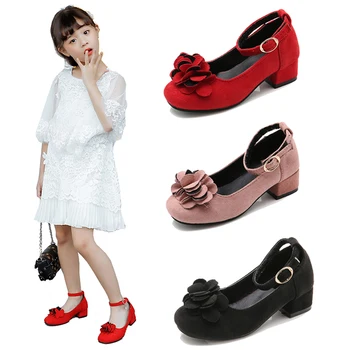 Розови, Червени, черни кожени обувки за по-големи момичета, детски обувки на Принцесата на висок ток за момичета, сватбени и вечерни модел обувки за момичета от 3 до 15 години