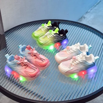 Светещ Обувки за деца, Детска Led Дишащи Обувки с цветна Мрежа, Светещи Маратонки За момчета, Маратонки За момиченца С Нежна Подметка