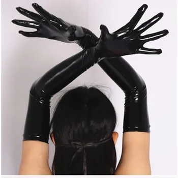 Секси wetlook латексова PVC дълга ръкавица дамски изкуствена кожа пънк ръкавици за танци на един стълб сценичното представяне на клубна облекло екзотични ръкавици без пръсти, аксесоар