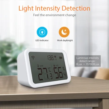 Сензор за температура и влажност на въздуха Sasha Zigbee и датчик за осветеност Lux с LCD екран работи с Алекса Google Assistant Умен дом Sasha