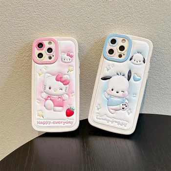 Сладък Cartoony Калъф за телефон Sanrio Hello Kitty Pochacco за iPhone 14 13 12 11 Pro Max X XR XS MAX със защита от падане, Мек калъф Y2k за Момичета