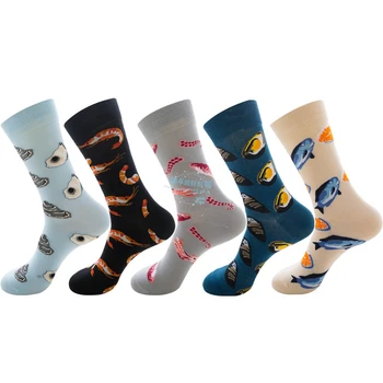 Сьомга, калмари, стриди, стриди, скариди серия морски дарове творческа индивидуалност, подходящи чорапи памучни чорапи C09