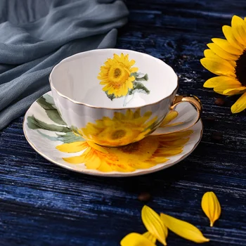Творчески слънчоглед кафеена чаша декорация на дома чаена чаша с чинийка сладко цвете керамична чаша Модерен минималистичен стил чаши за кафе
