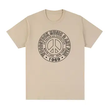 Уудсток от 1969 Реколта тениска С Логото Peace Music Китара Птица Памучен Мъжки t-shirt Нова Тениска Дамски Блузи