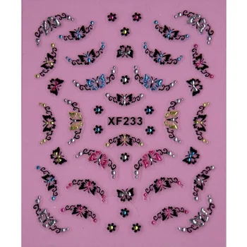 черен 3D пеперуда дизайн Пренос на Вода Пирон Дизайн Стикери, етикети дама жени маникюр инструменти Тайна Нокти Етикети XF233