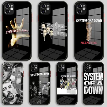 Черен Силикон Стъкло Калъф За iPhone 13 12 11 Pro XS Max X XR 8 7 6 Plus SE 2020 S Mini Cover System of A Down