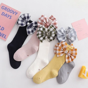 Чорапи до коляното За момичета 1-9 Години С Лъкове, Дълги Чорапи на Райета За Деца, Памучни Детски Ученически Чорапи, Меки Чорапи За Бебета