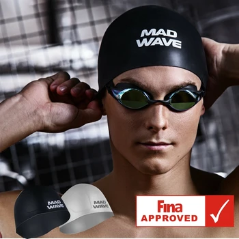 Шапки за плуване Madwave, силиконови шапки за бързо плуване, одобрени от fina, шапка, каска, водоустойчиви мъжки и дамски шапки за плуване